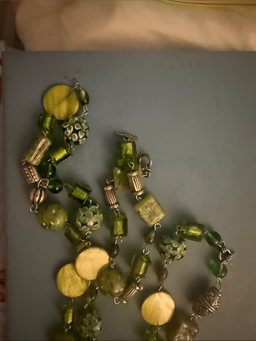 Green glass Beaded Multi-Texture Necklace - Bracelet set Unbranded